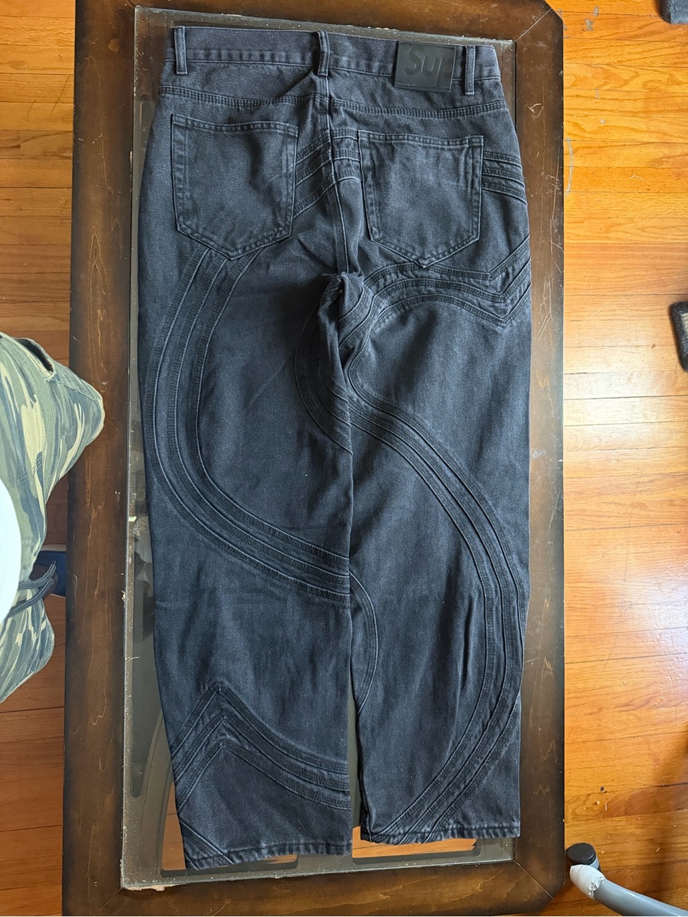 Supreme Logo Black Jeans with Red Detail - Picture 3 of 5